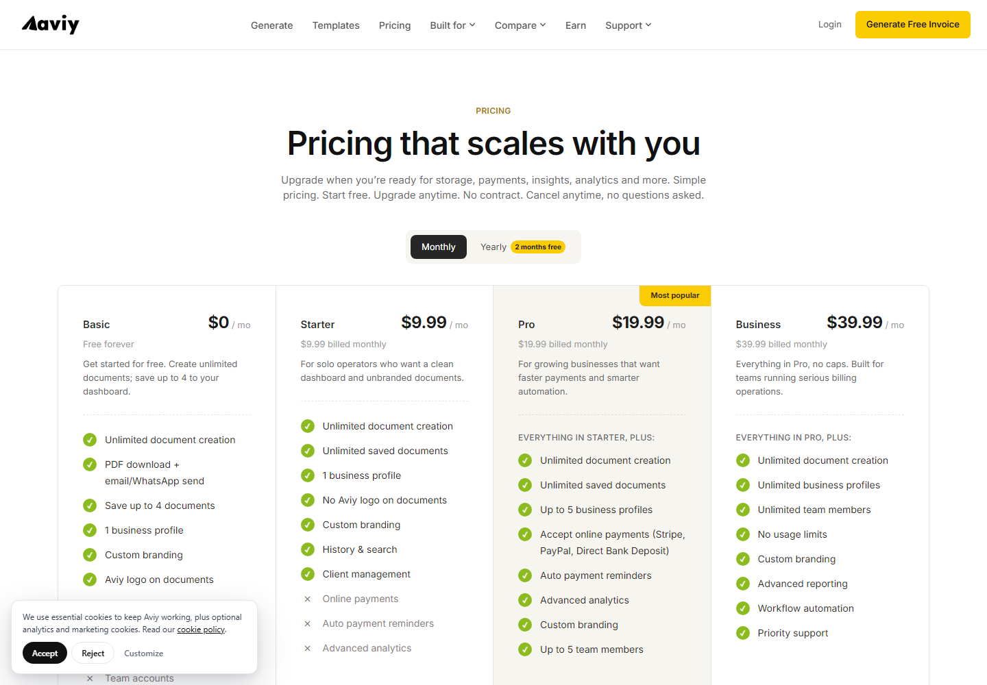 Aviy pricing