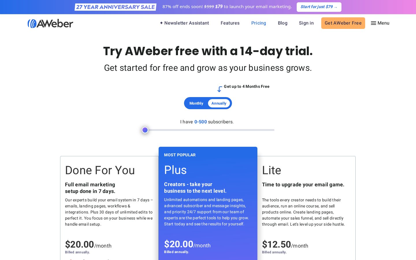 AWeber Pricing