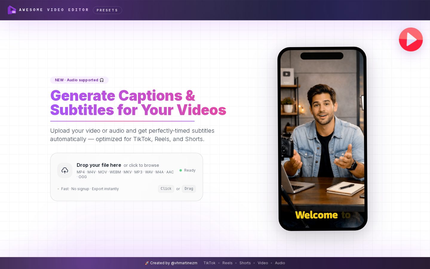Awesome Video Editor Homepage