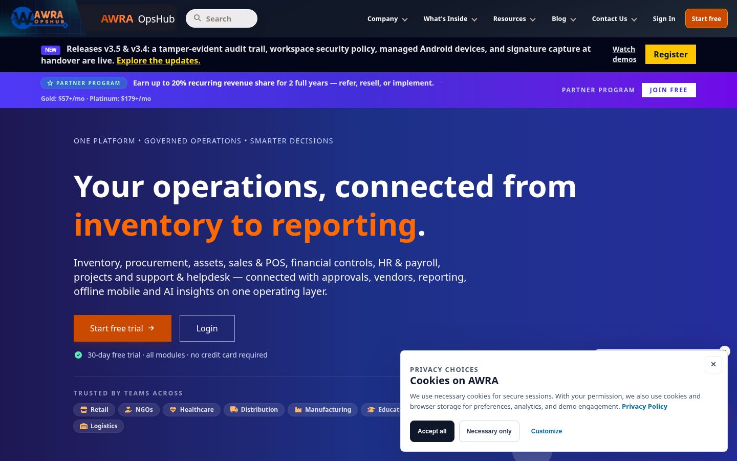 AWRA OpsHub Homepage