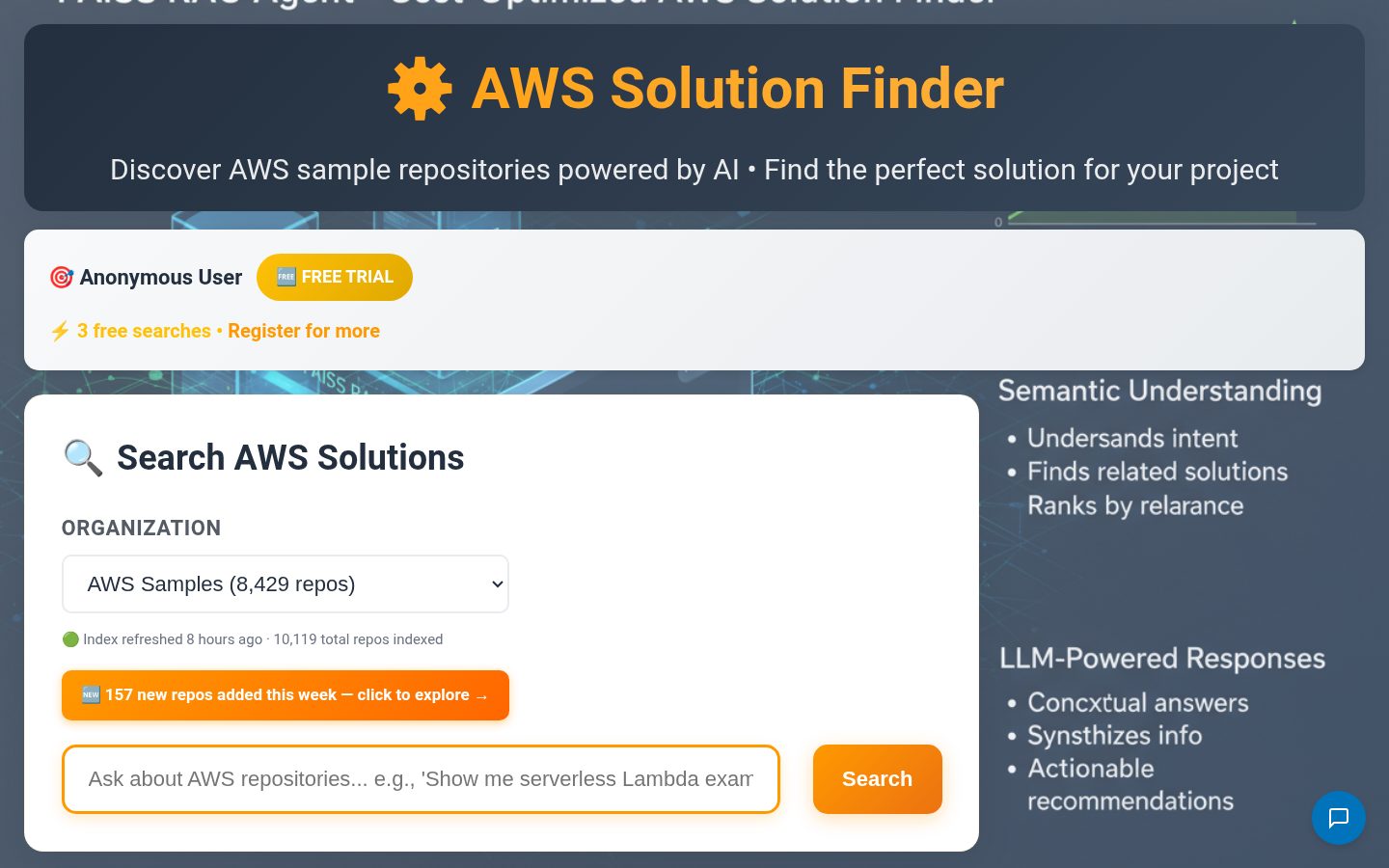 AWS Solution Finder Homepage