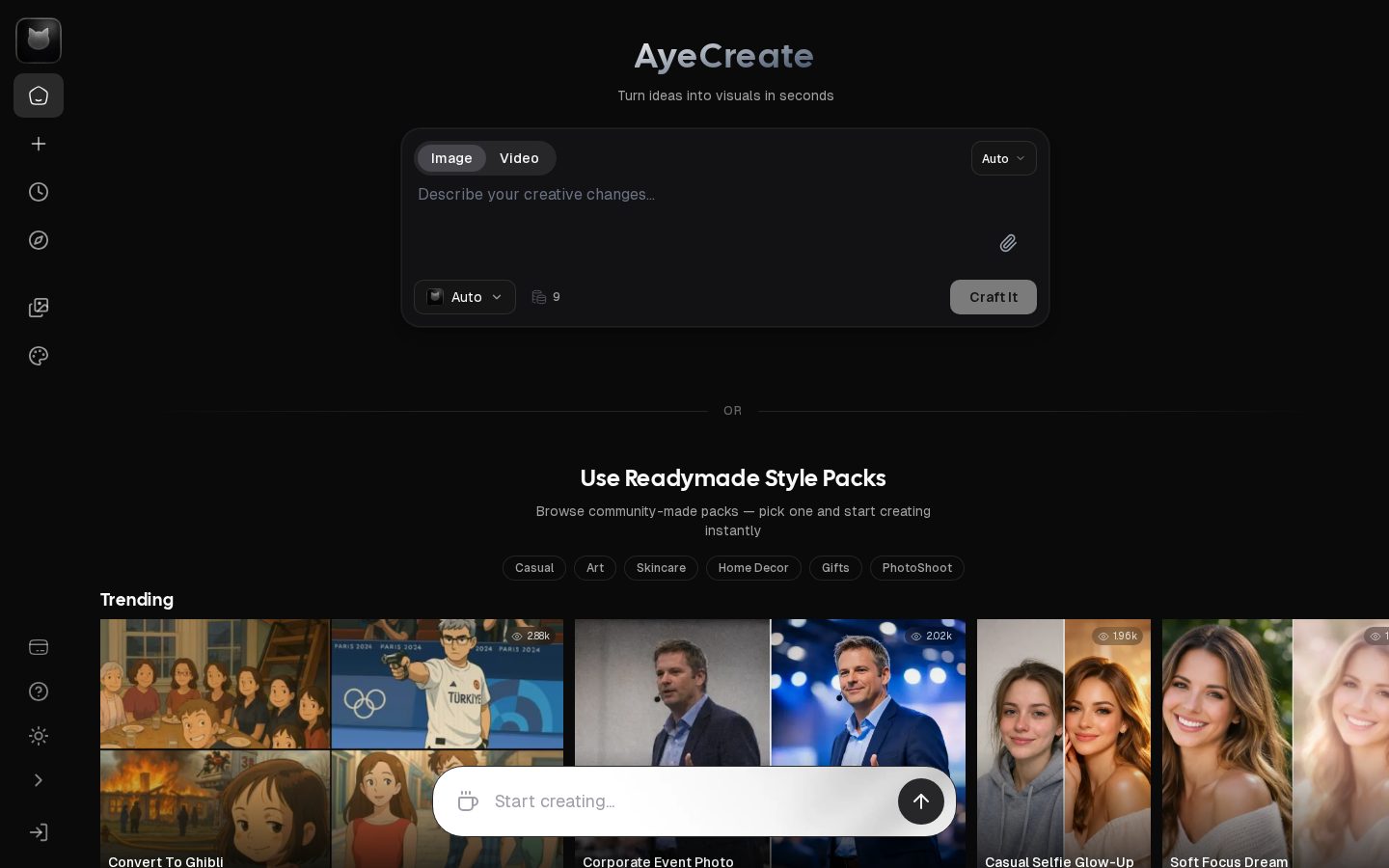 AyeCreate Homepage
