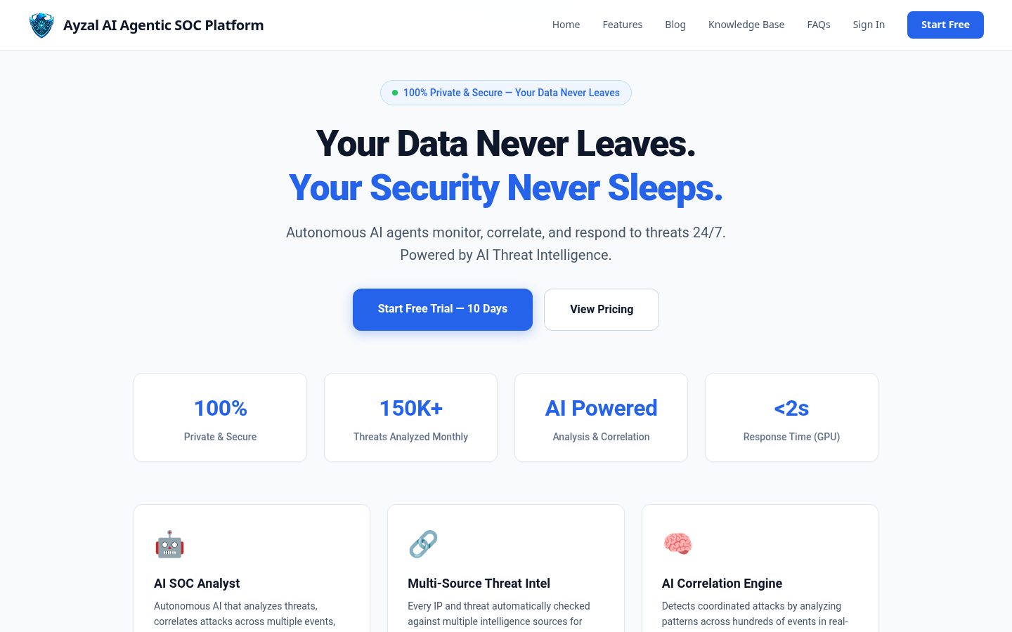 Ayzal AI Agentic SOC Platform Homepage