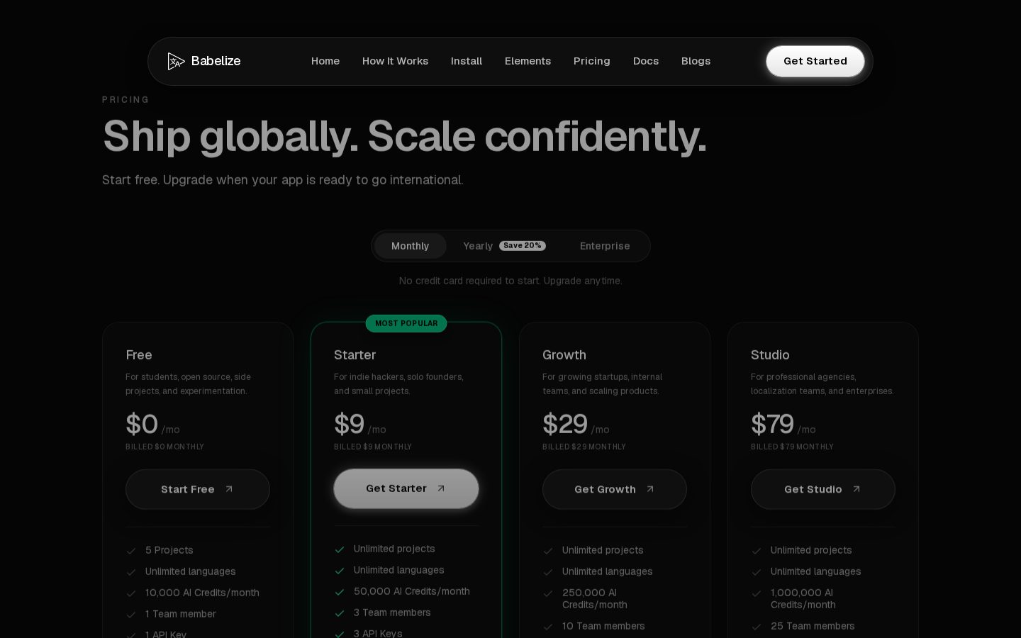 Babelize Pricing