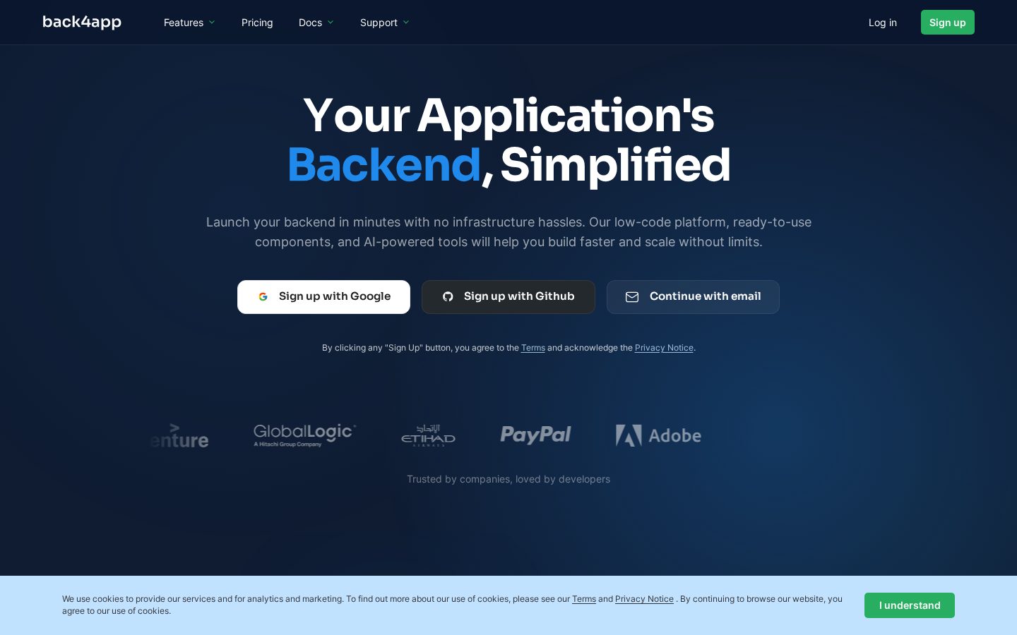 Back4app Homepage