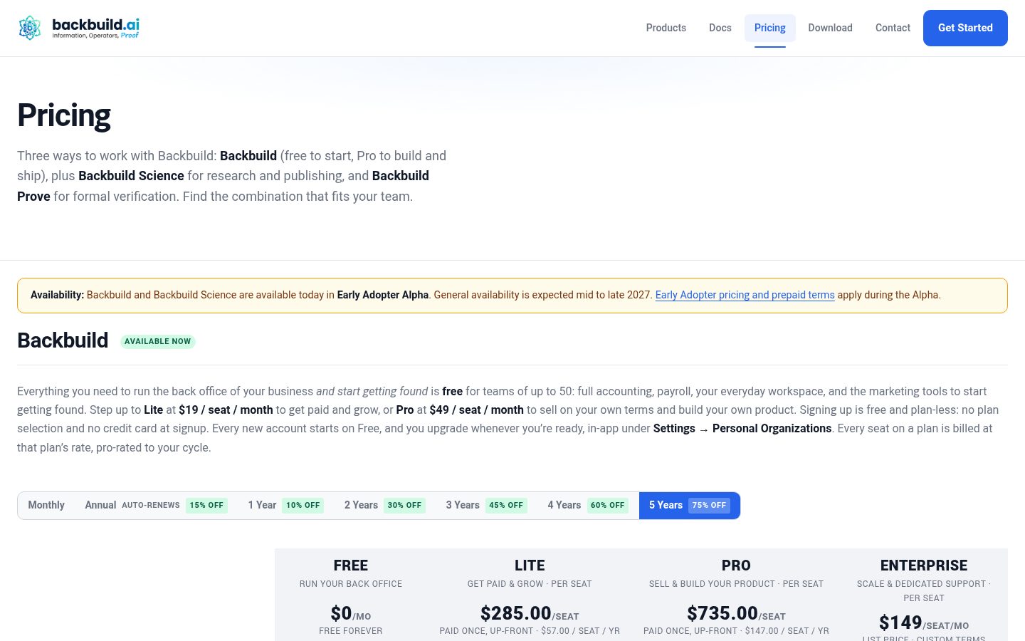 Backbuild Pricing