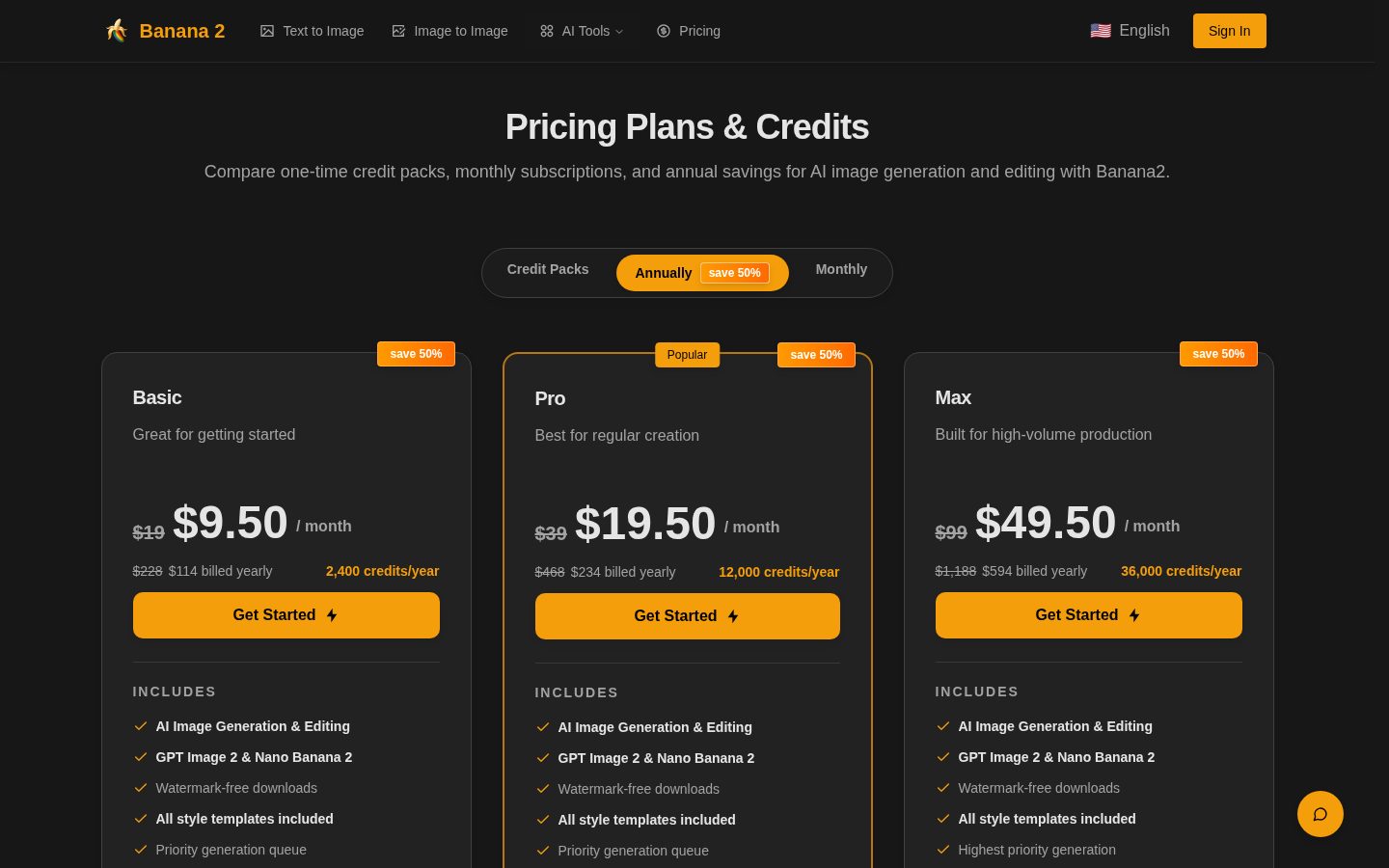 Banana 2 Pricing