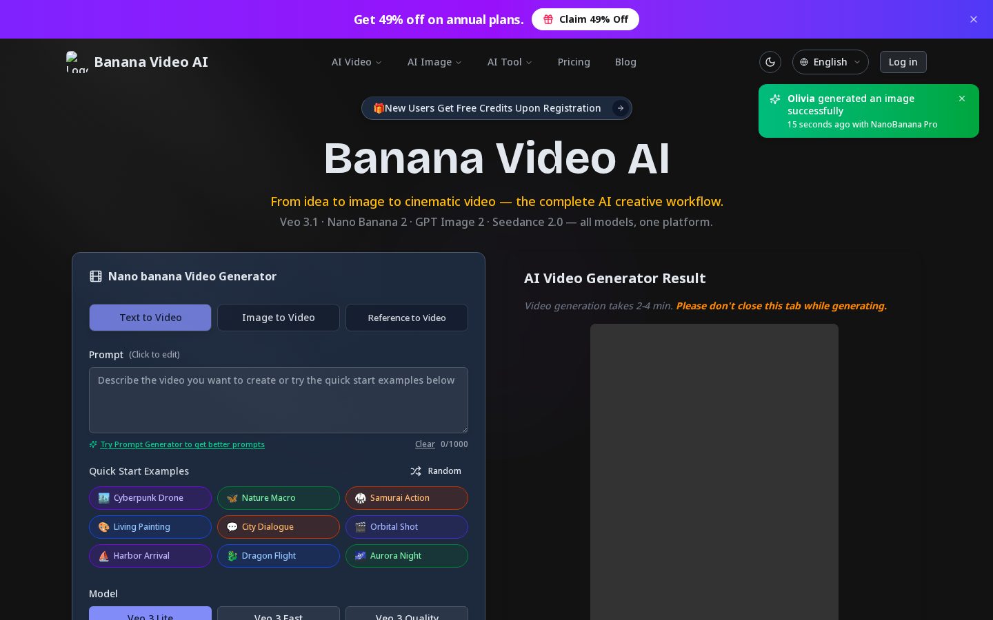 Banana video ai Homepage