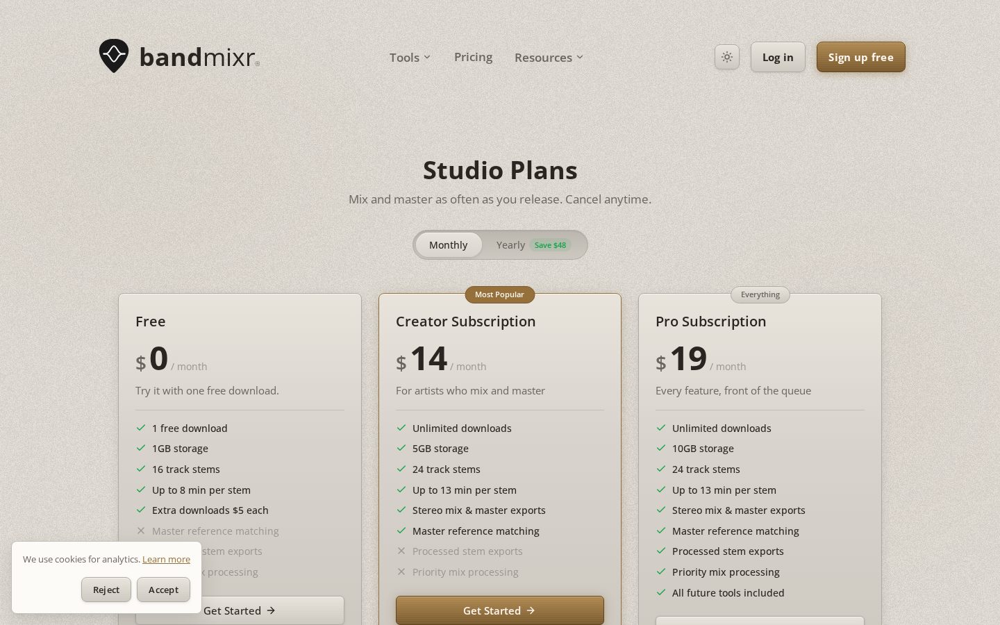 Bandmixr Pricing