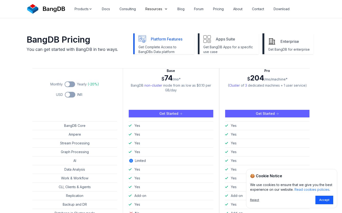 BangDB Pricing