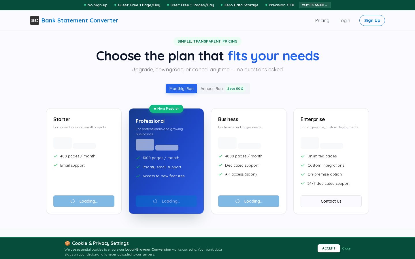 Bank Statement Converter AI Pricing