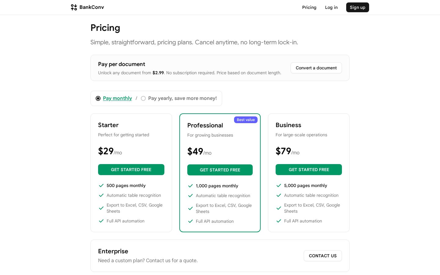BankConv Pricing