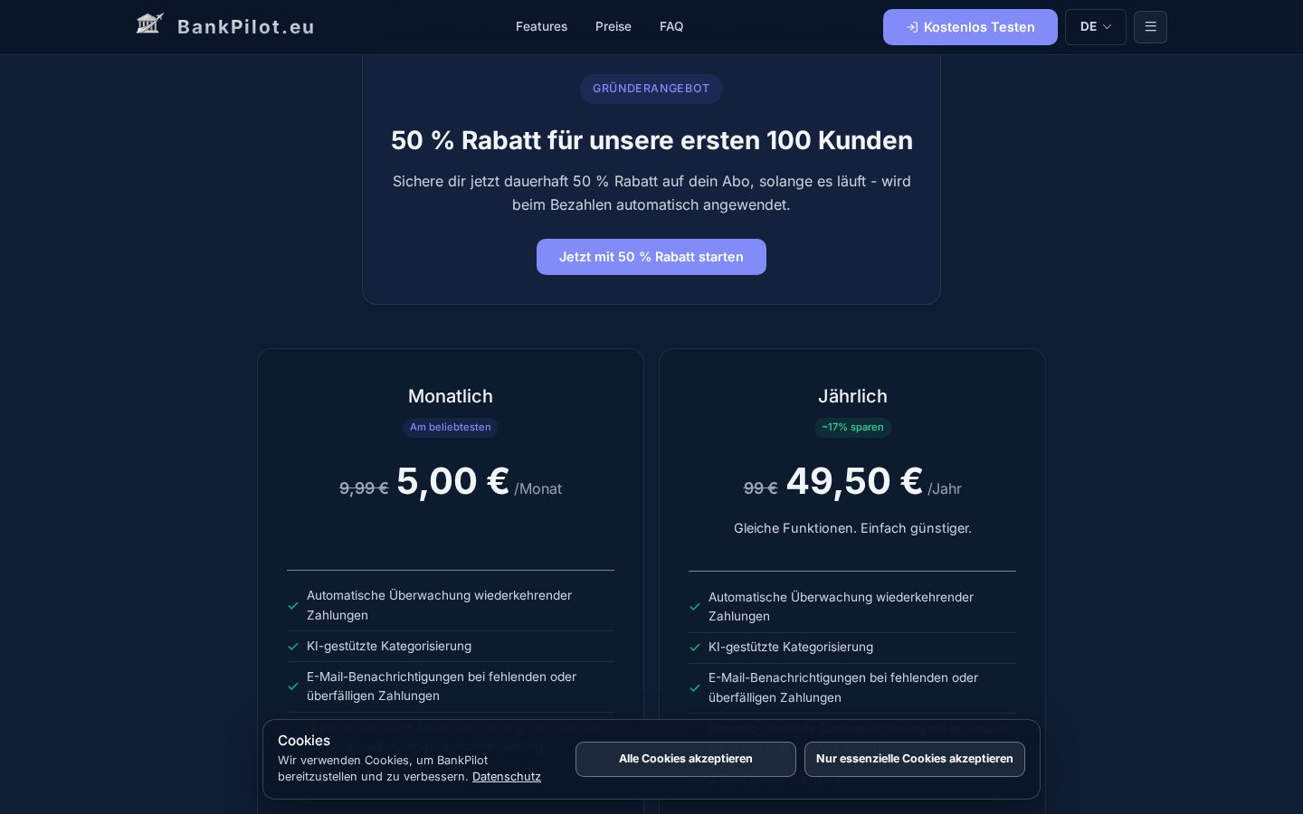 Bankpilot.eu Pricing