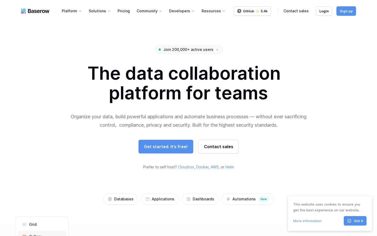 Baserow 2.0 Homepage