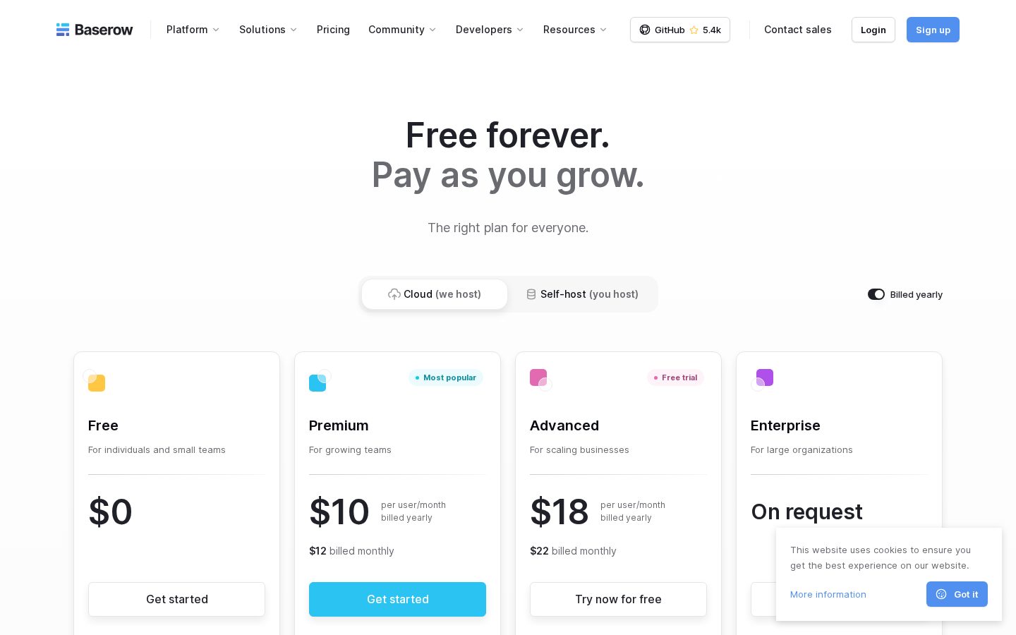 Baserow 2.0 Pricing