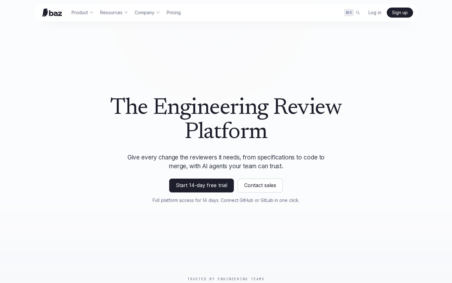 Baz AI Code Review Homepage