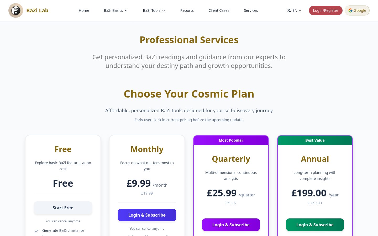 bazi lab Pricing