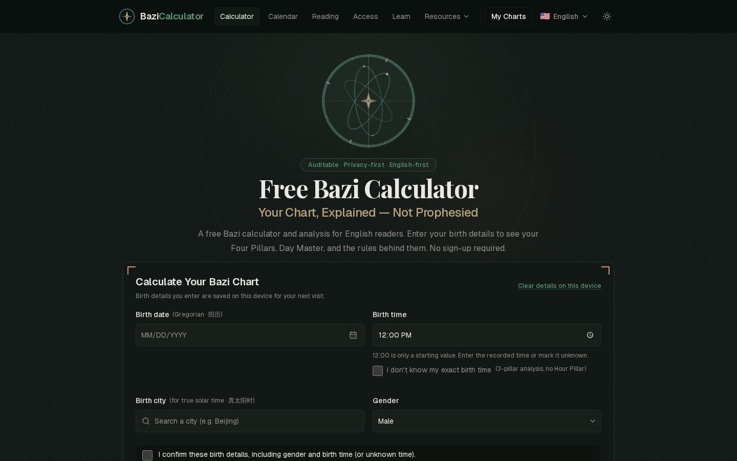 bazicalculator.ai Homepage