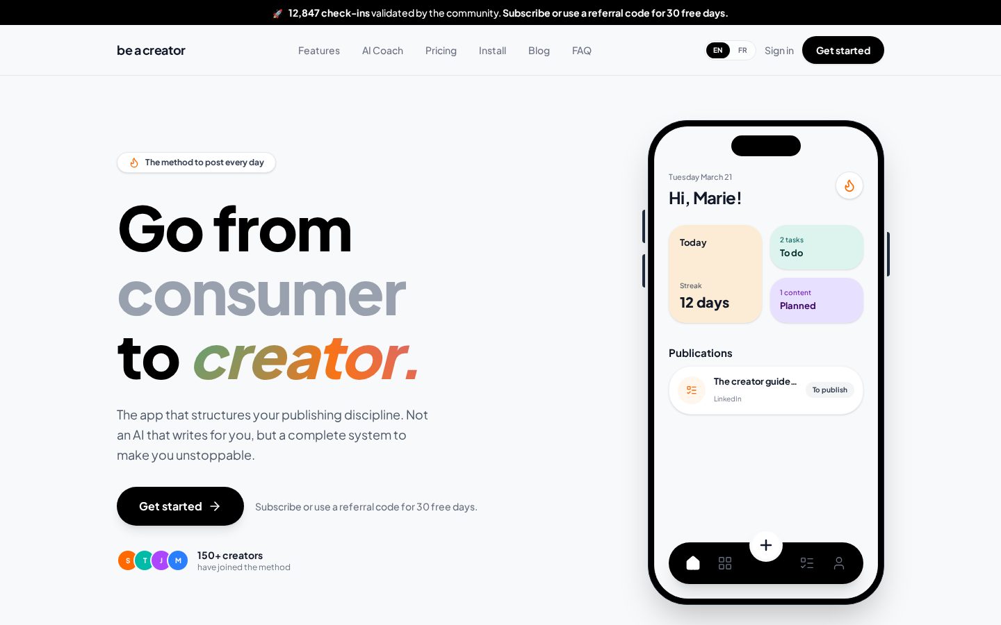 be a creator Homepage