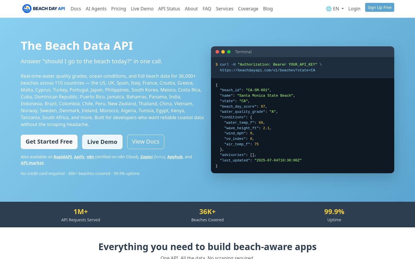 Beach Day API Homepage