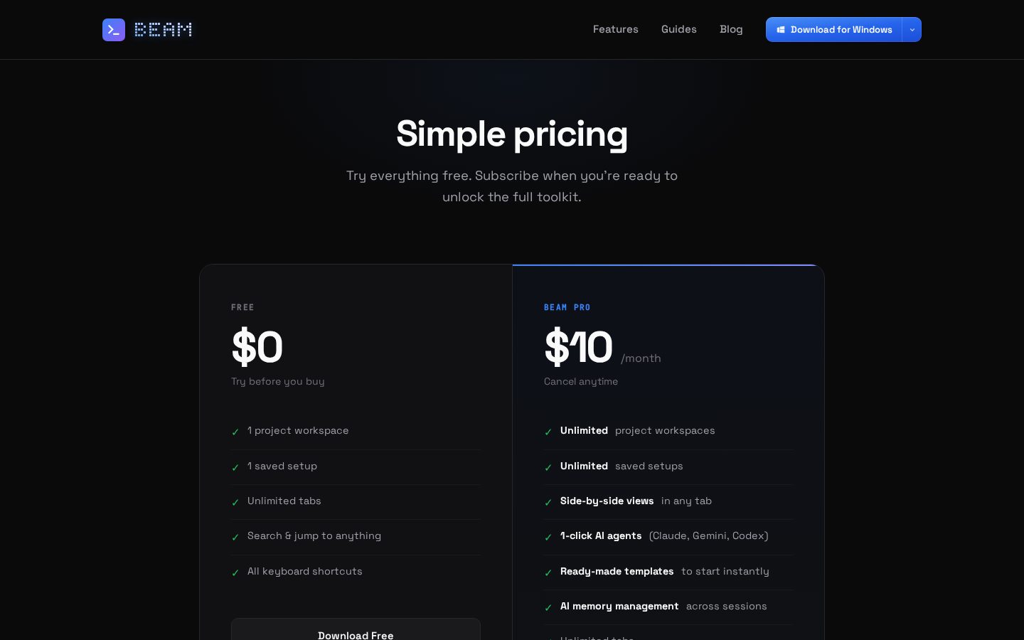 Beam Pricing