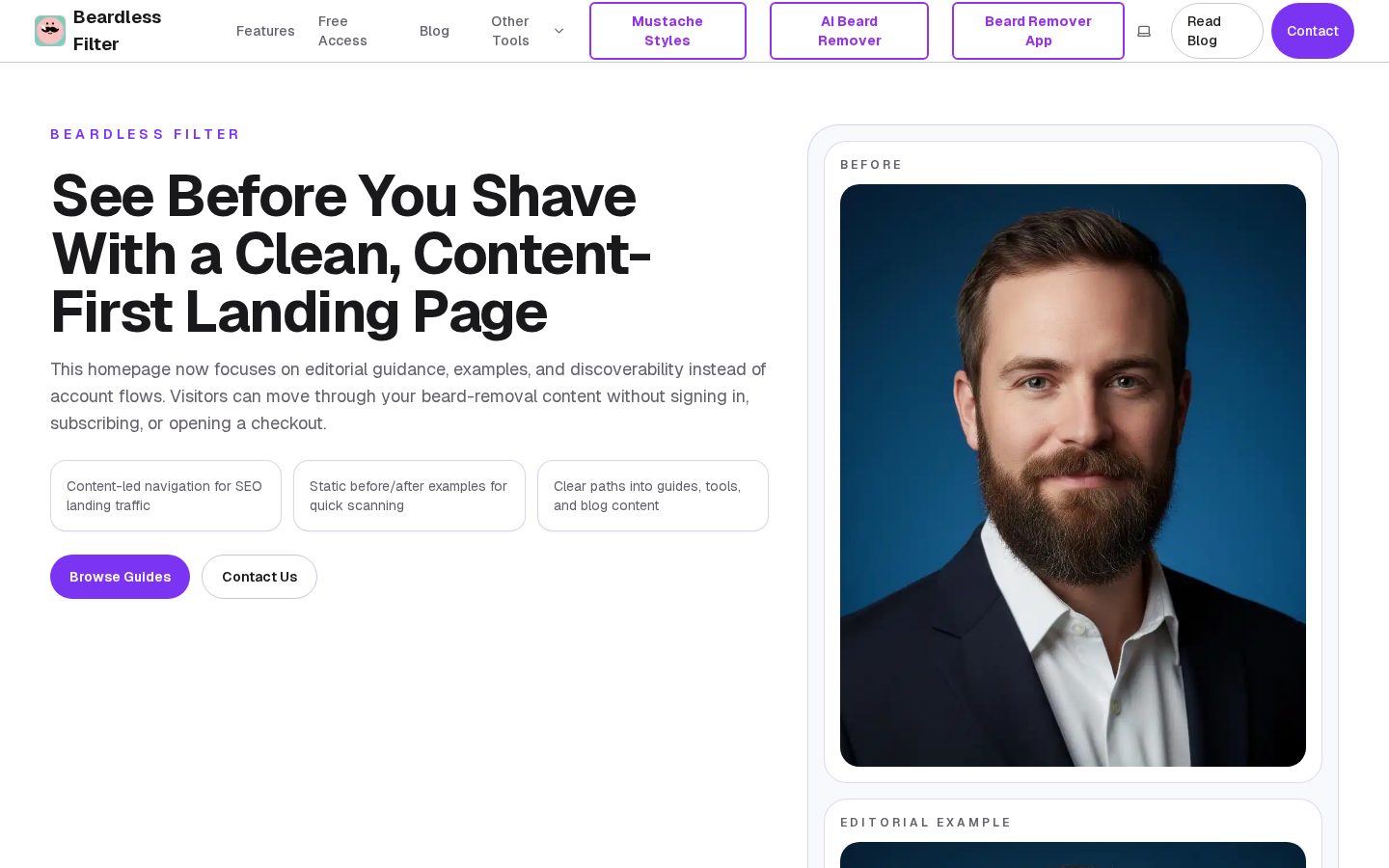 Beardless Filter Homepage