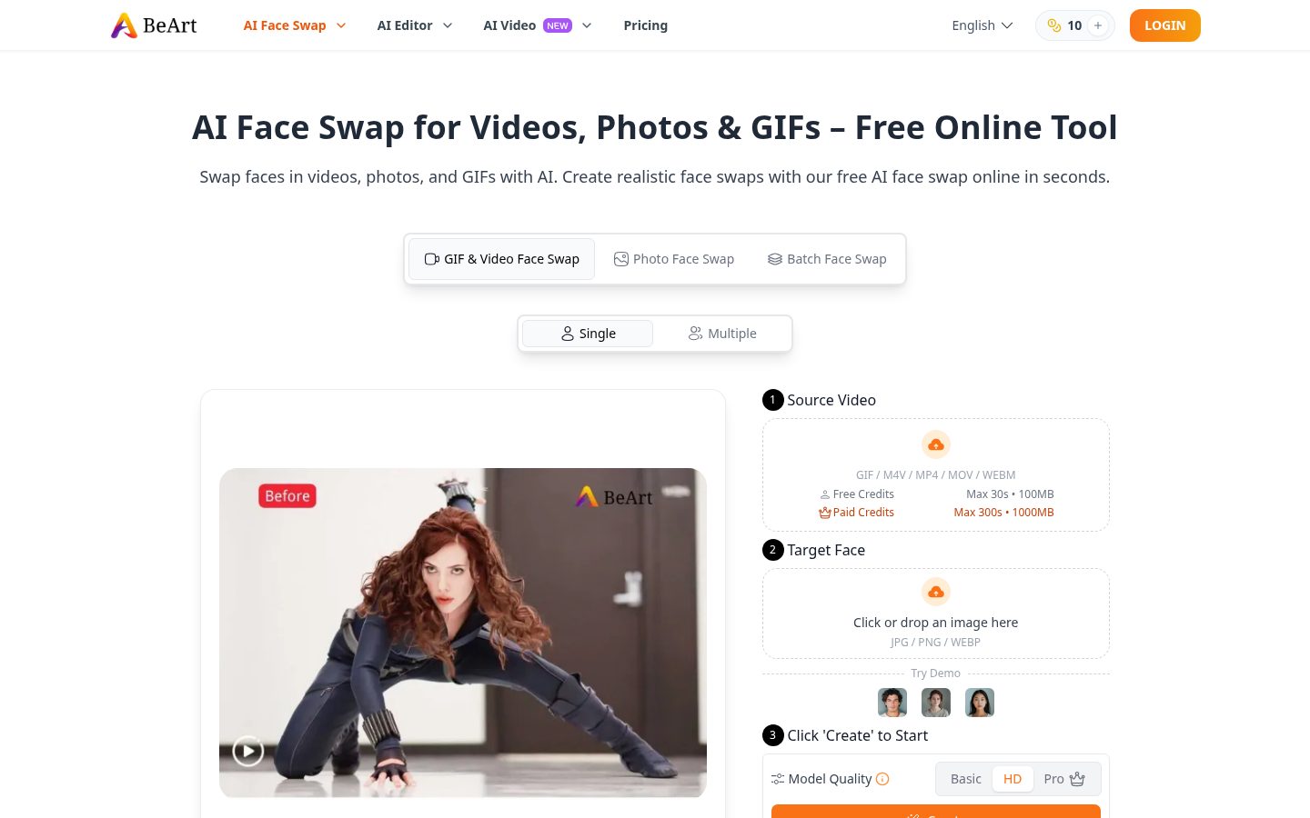 BeArt AI Face Swap Homepage