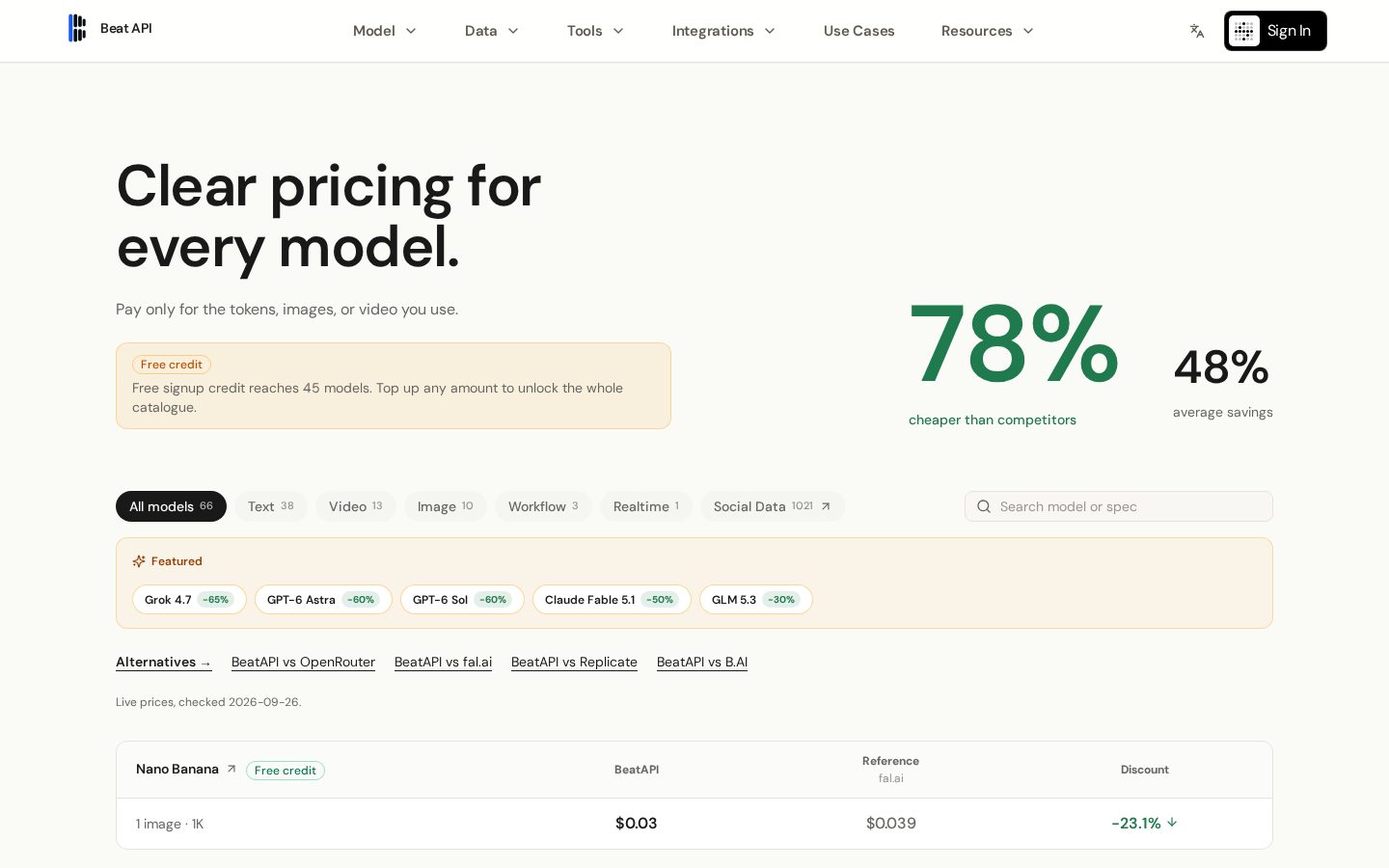 Beat API Pricing