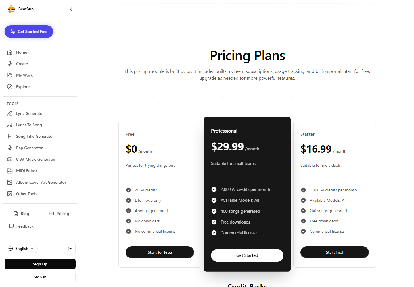 BeatBun pricing