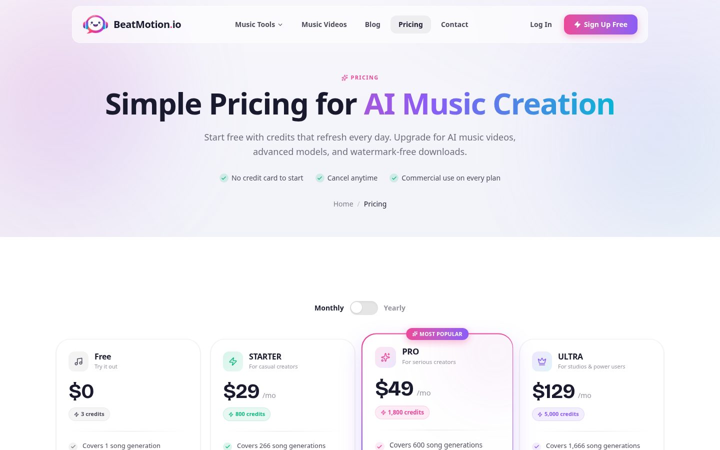 BeatMotion Pricing