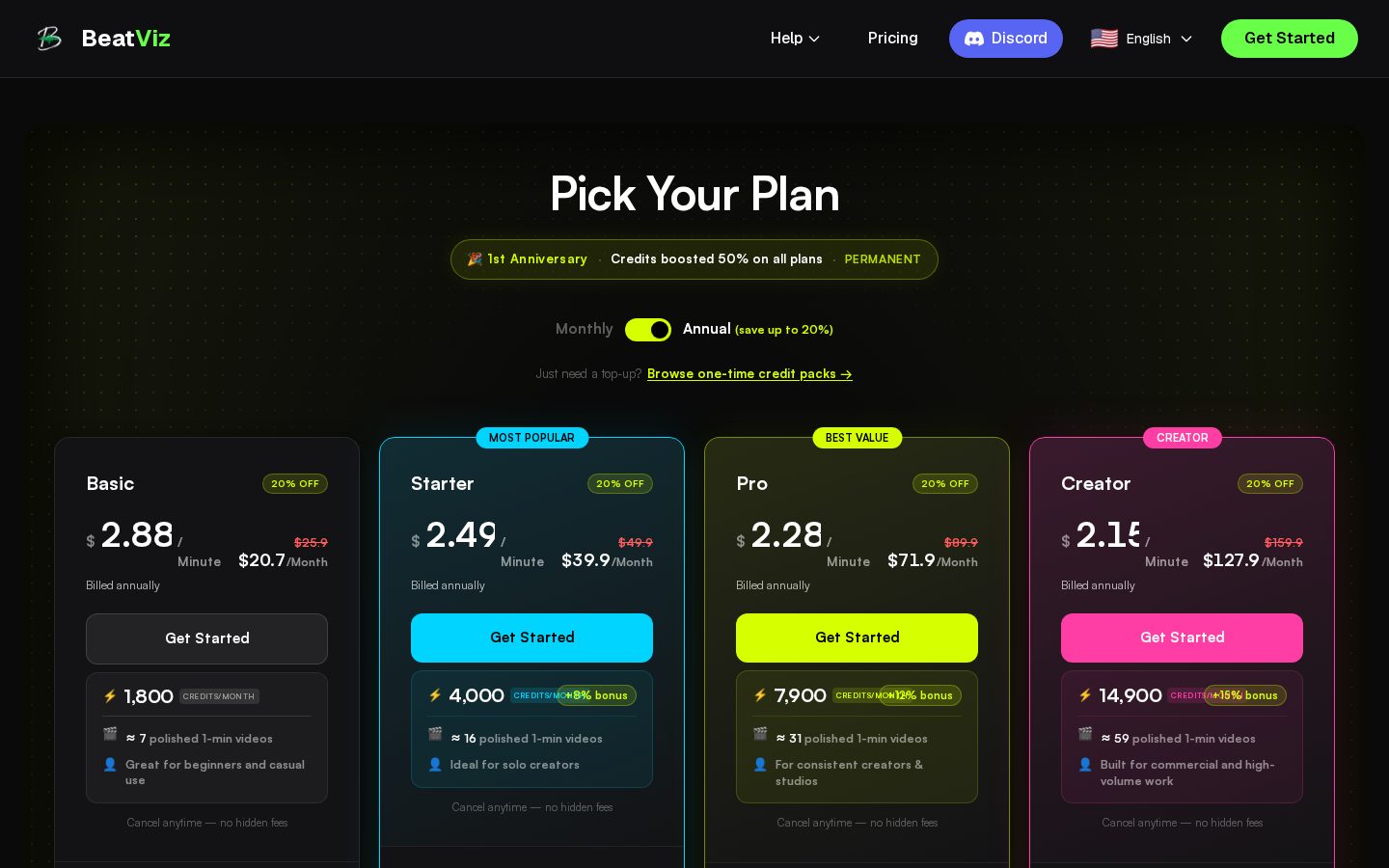 BeatViz AI MV Generator Pricing