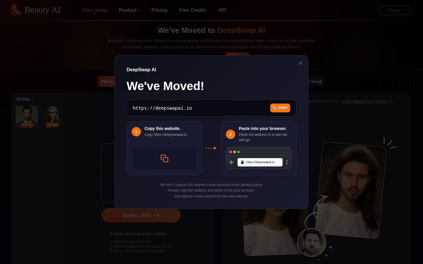 Beauty AI Face Swap Homepage