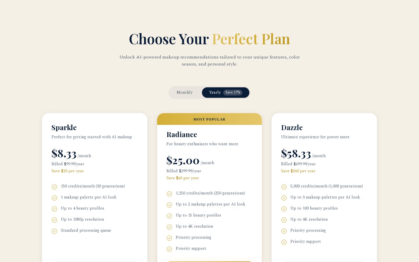 BeautySpark Pricing