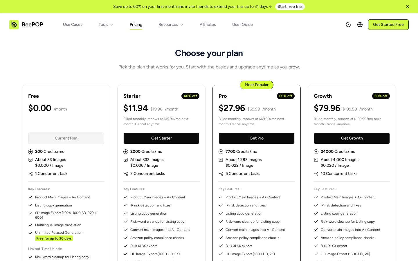 BeePOP Pricing