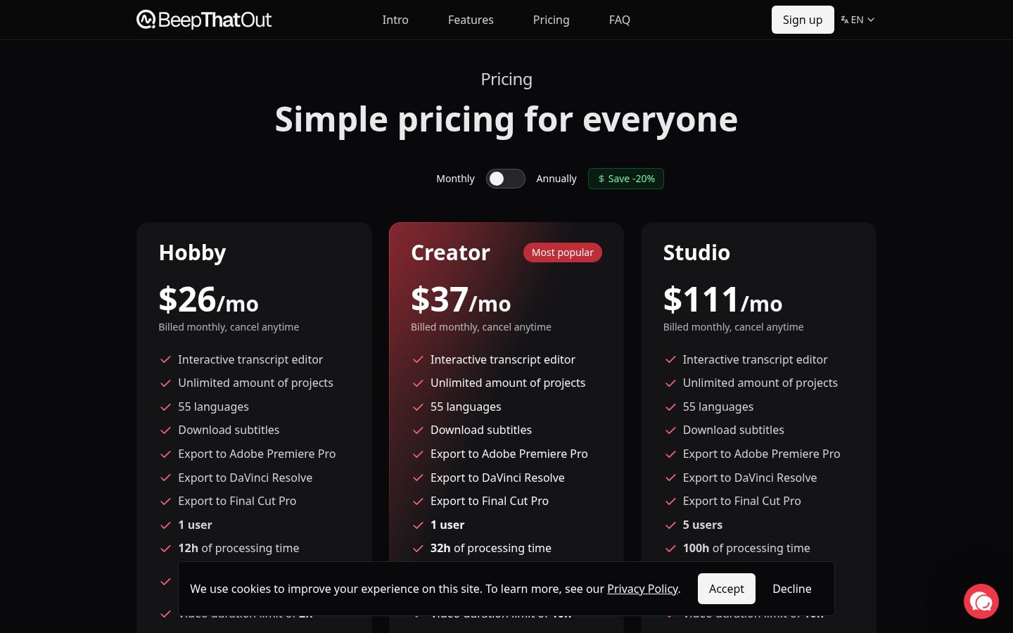 BeepThatOut Pricing