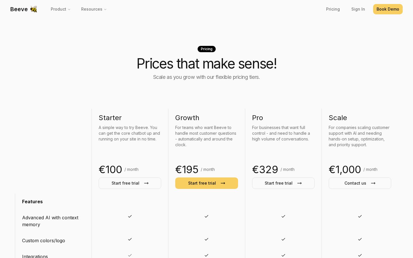 Beeve Pricing