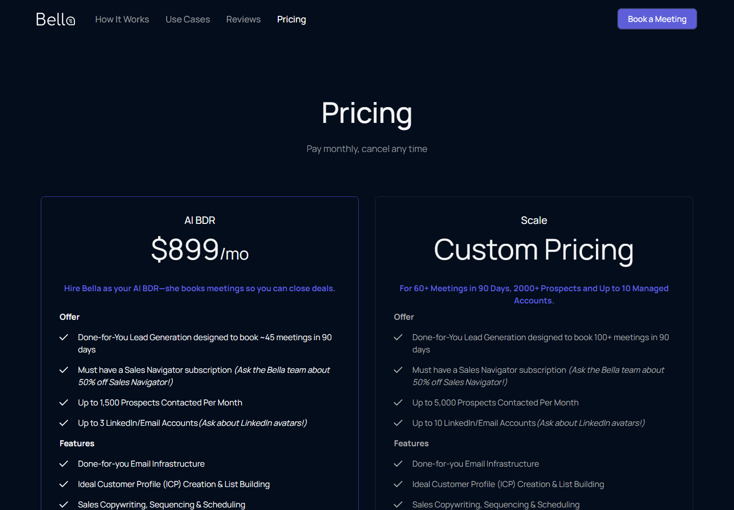 Bella pricing