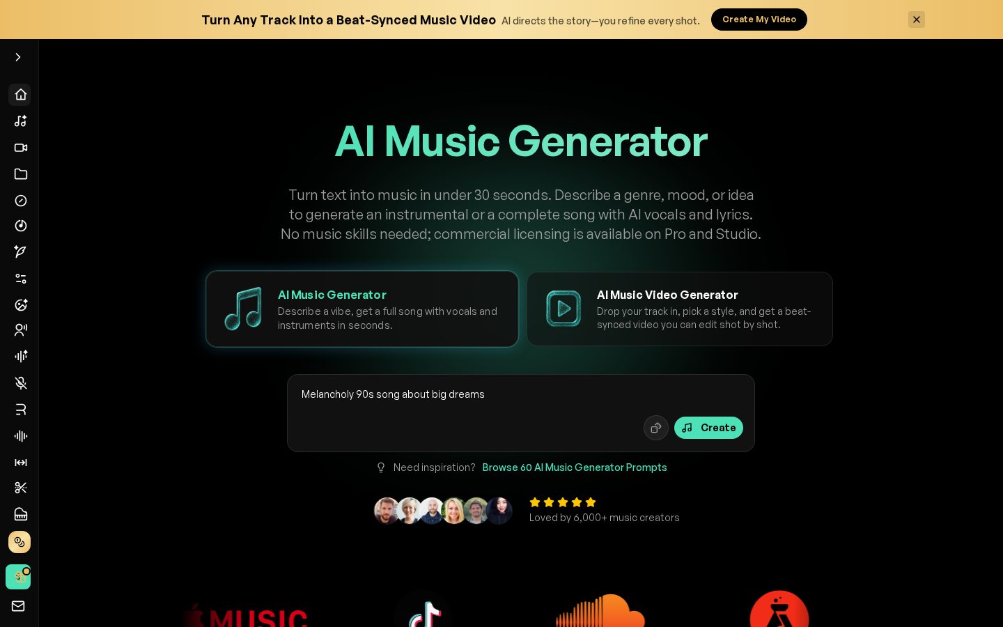 BeMusic AI - AI Music Generator Homepage