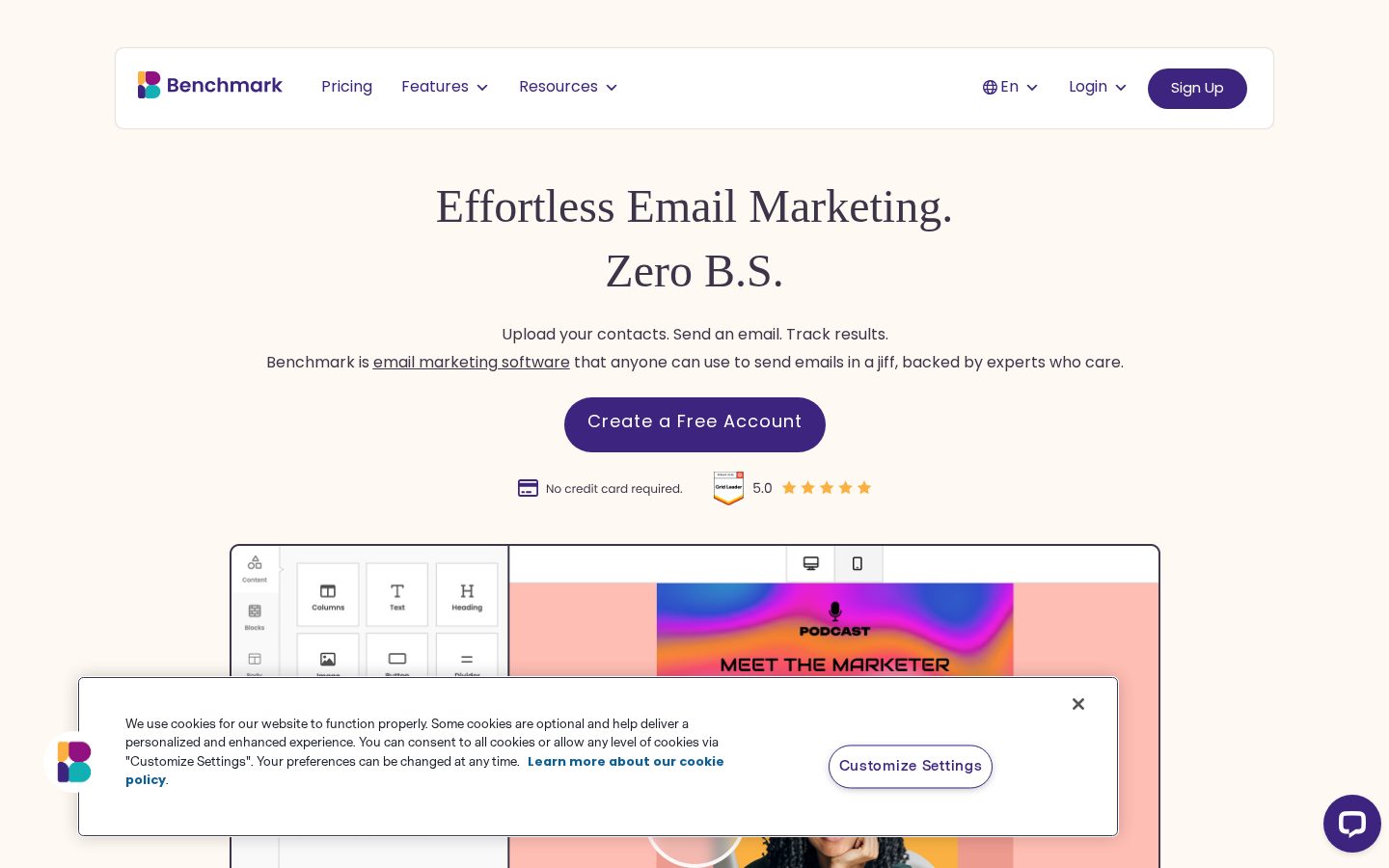 Benchmark Email Homepage