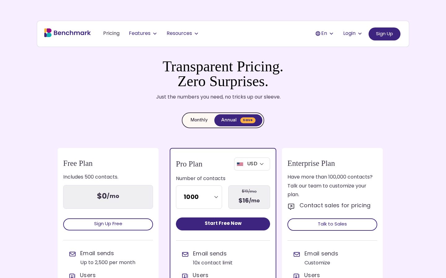 Benchmark Email Pricing