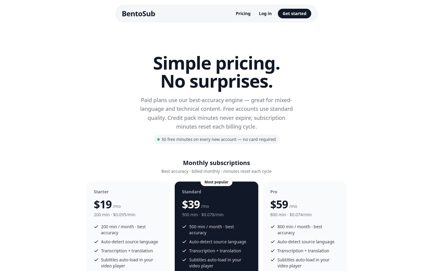 BentoSub Pricing
