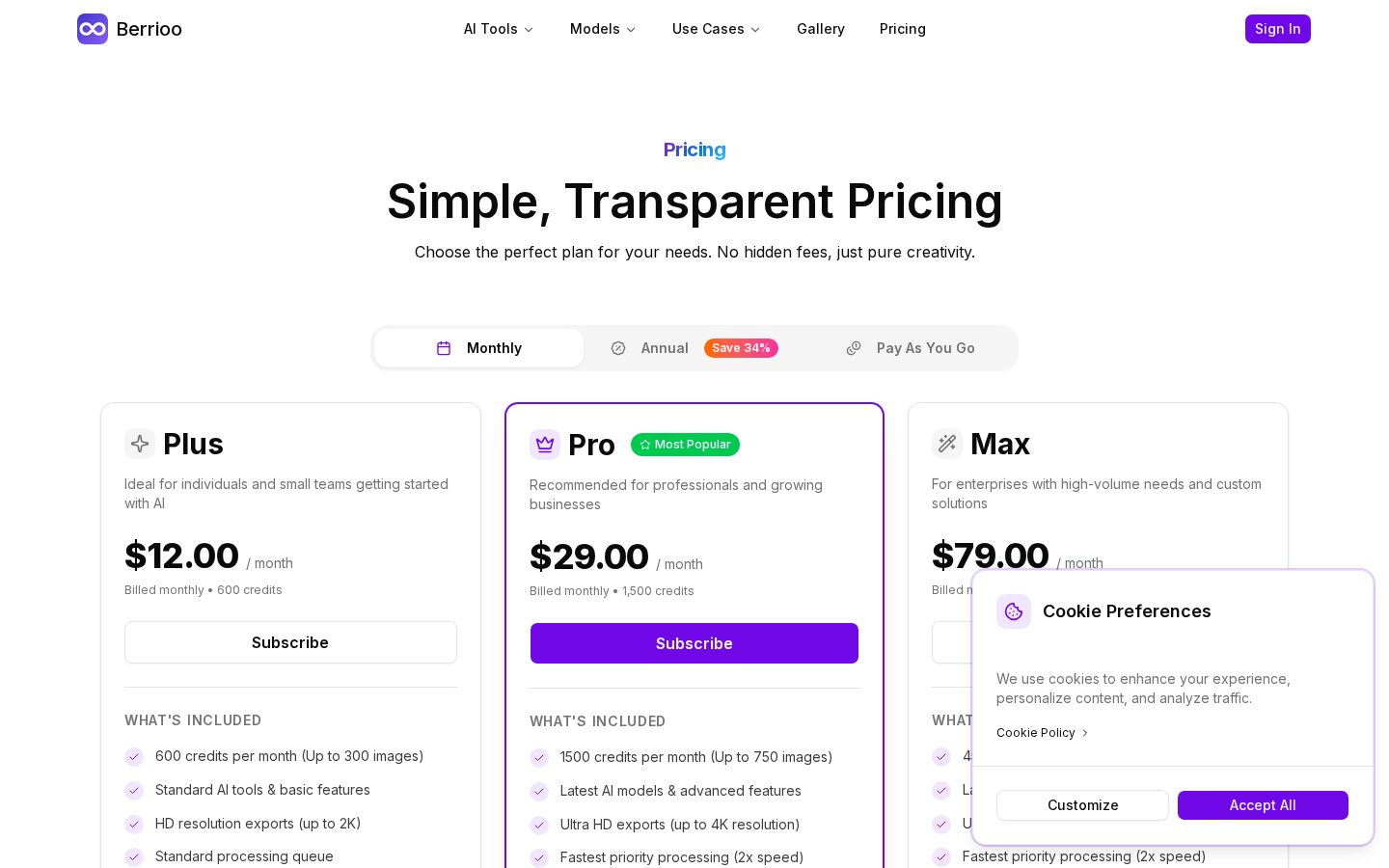 Berrioo: The Easiest Way to Create Stunning Images with AI Pricing