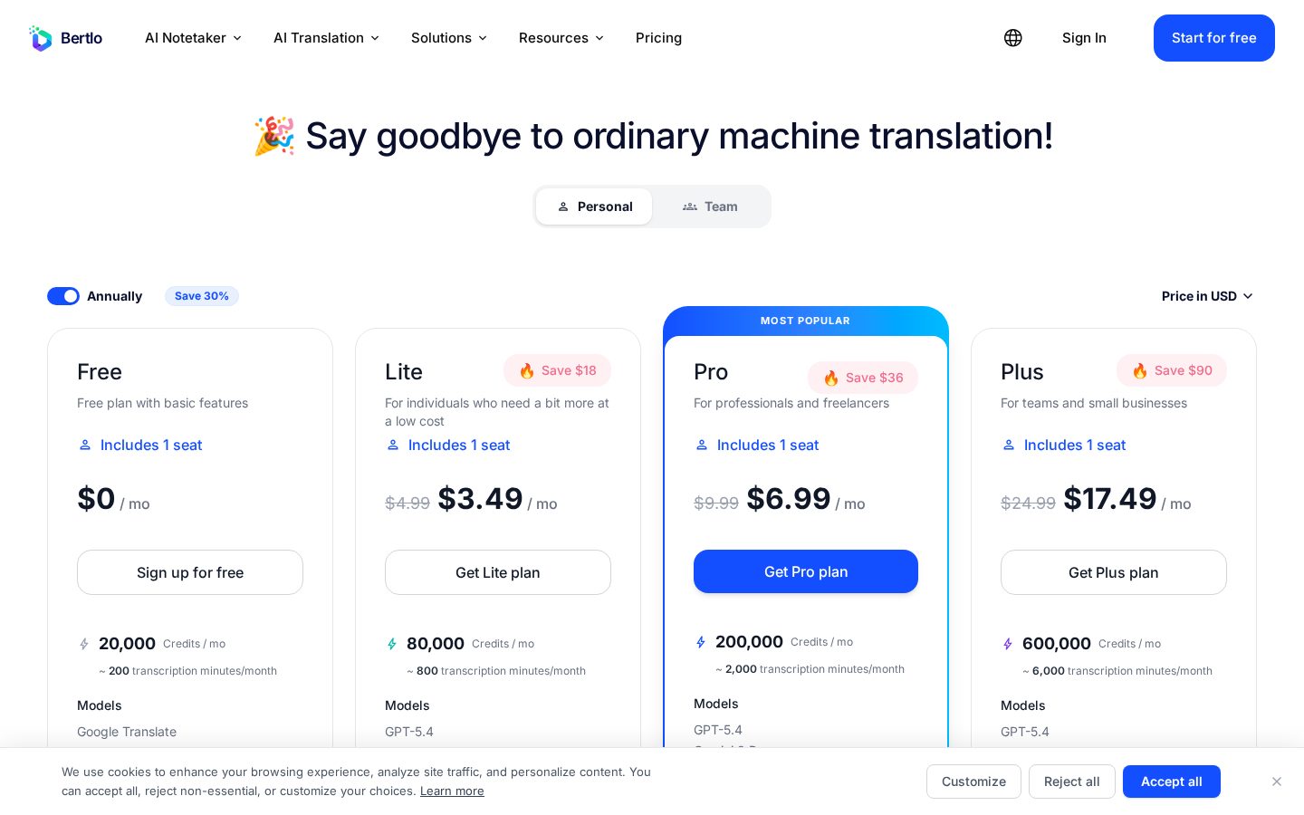 Bertlo Pricing
