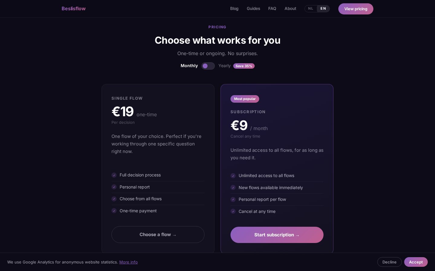 Beslisflow Pricing