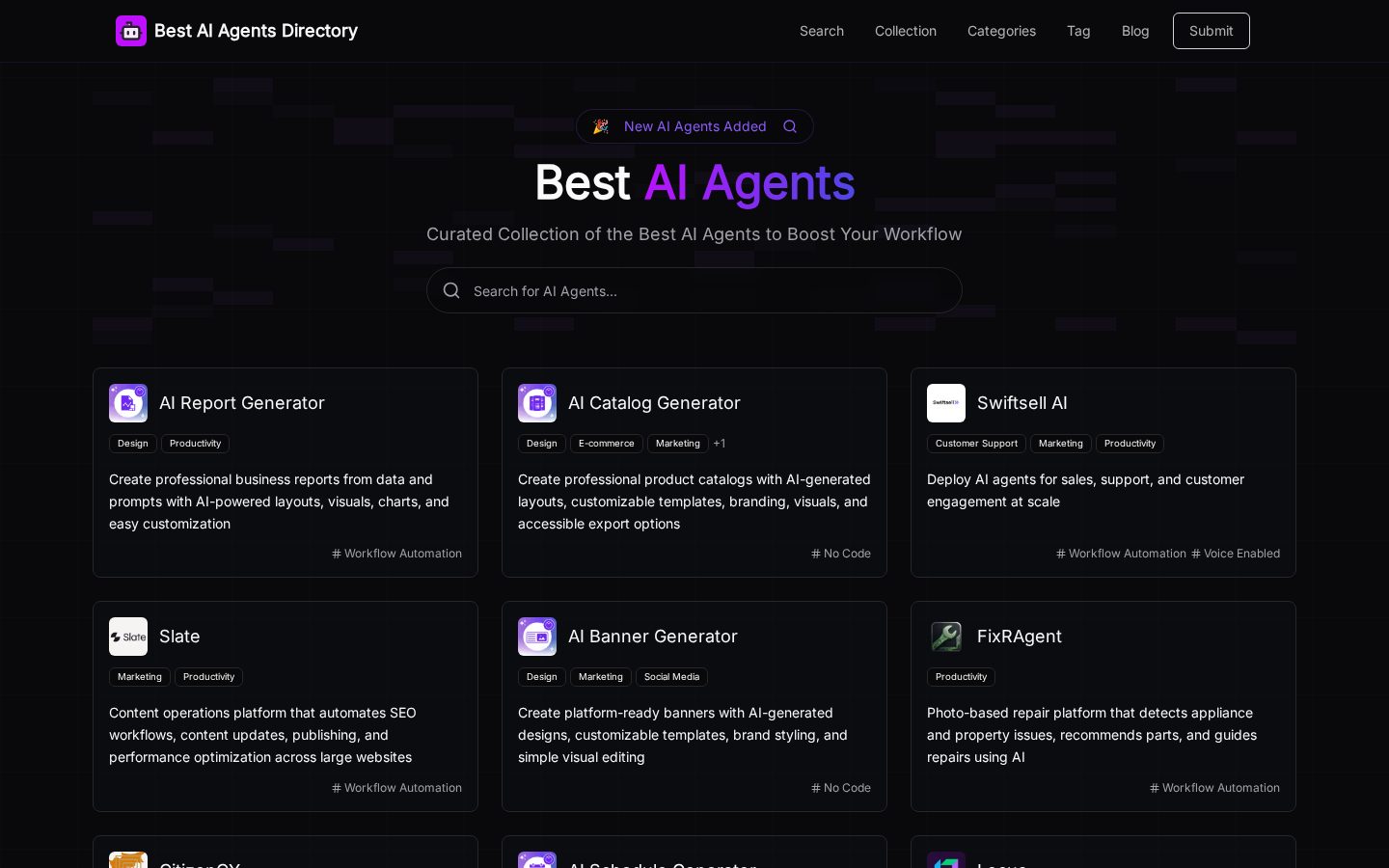 Best AI Agents Directory Homepage