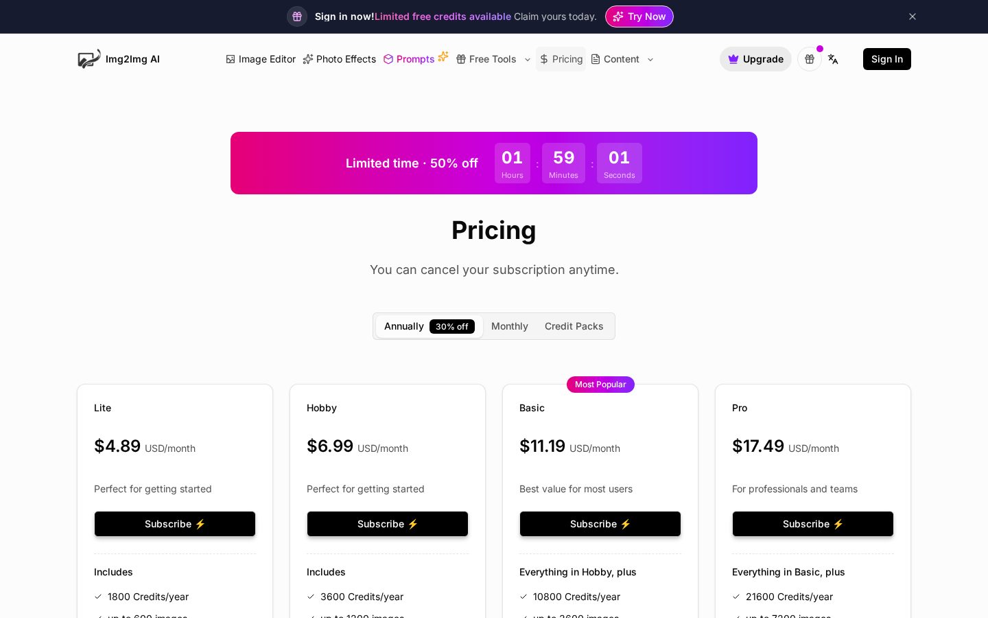 Best Image to Image AI Pricing
