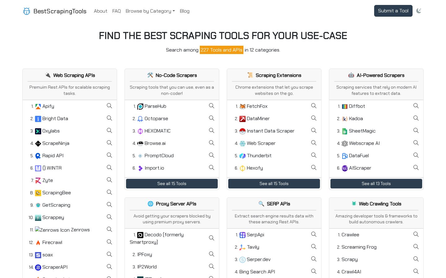 Best Scraping Tools - Directory Homepage