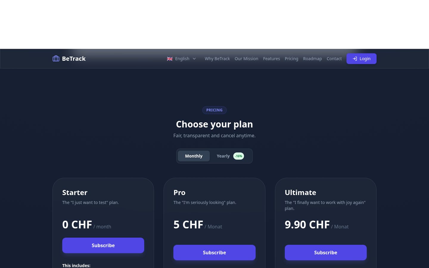 BeTrack Pricing