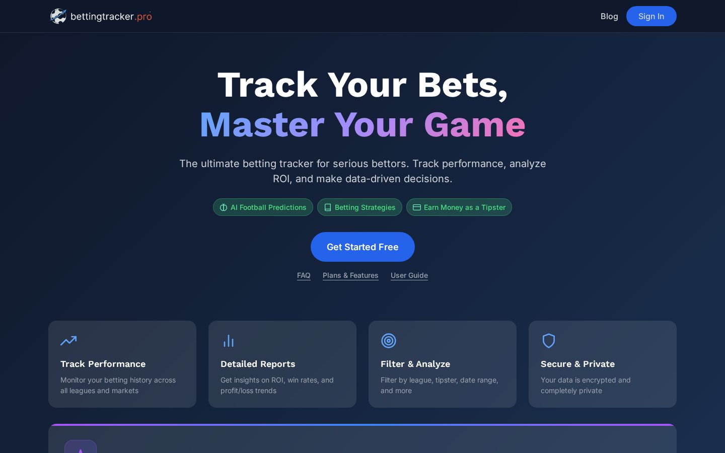 BettingTracker.Pro Homepage
