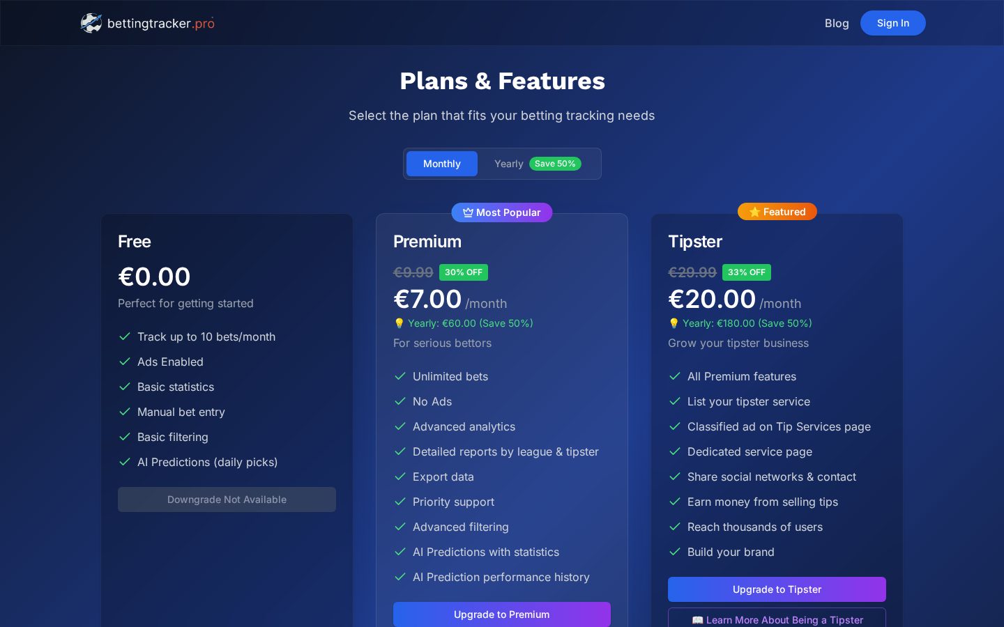 BettingTracker.Pro Pricing
